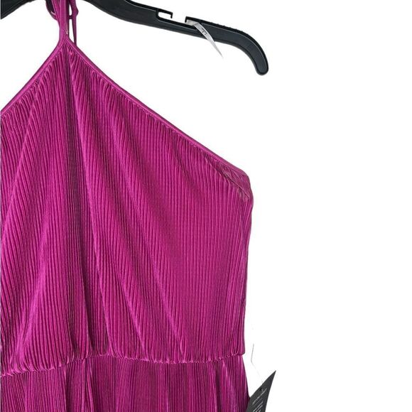 Lulu’s Fun Perfection Magenta Barbiecore Satin Plisse Wide-Leg Halter Jumpsuit - Picture 6 of 10